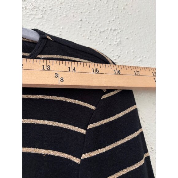 Lauren Ralph Lauren Black Metallic Gold Striped Long Sleeve Shirt PL  Women - Picture 5 of 9